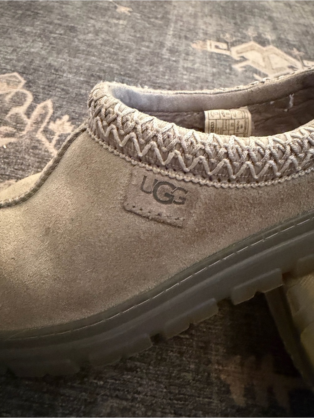 UGG Taupe Suede Slip-On Mule with Decorative Stitching